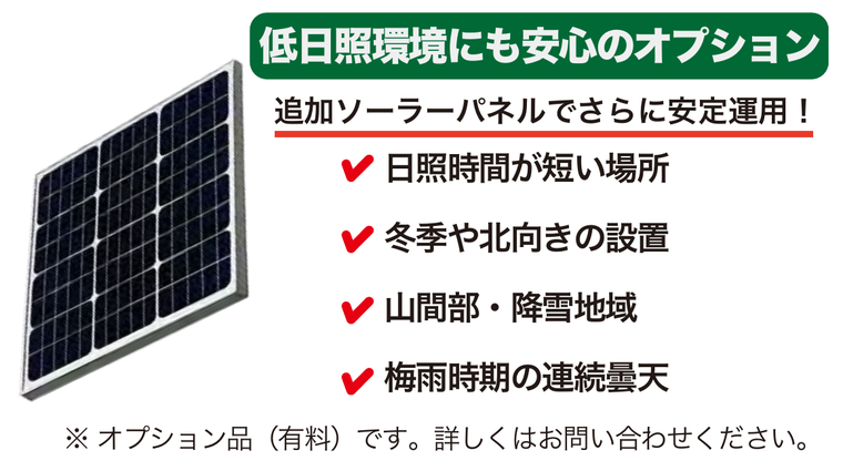 低日照環境向けの追加ソーラーパネル有料オプション